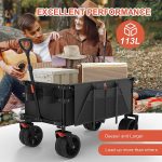 Navatiee Collapsible Folding Wagon, Beach Wagon Cart Heavy Duty Foldable with Big Wheels, Utility Grocery Wagon with Side Pocket and Brakes for Camping Garden Sports, T1 - Image 5